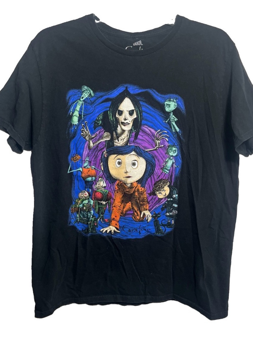 Coraline Movie Graphic T-Shirt Women’s Large Black Laika 2023 Licensed Tee